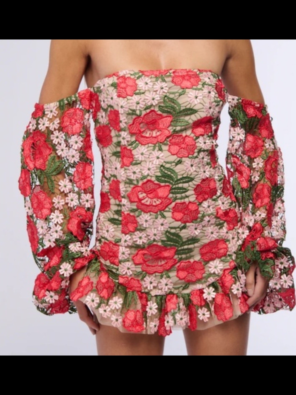 AKIRA Pink Mini Dress with Red Floral Embroidery